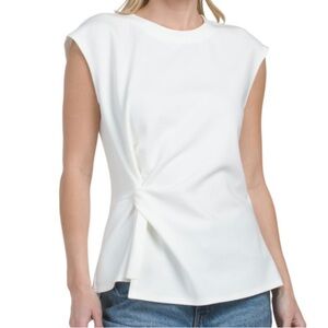 MODERN WORKS Scuba Ponte Knit Short Sleeve Mock Neck Top With Twist Side